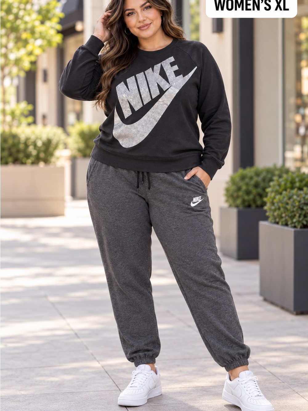 Nike Women’s XL Charcoal Gray Jogger Pants with crewneck outfit